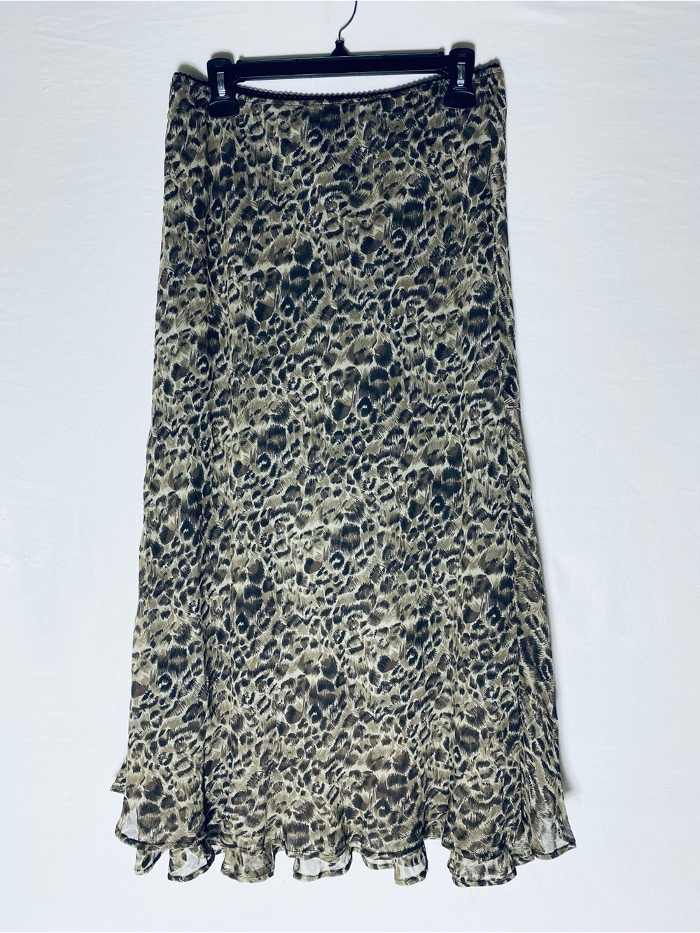 Vintage 90s Y2K Style & Co Animal Print Ruffle Flounce Hem Maxi Slip Skirt 8